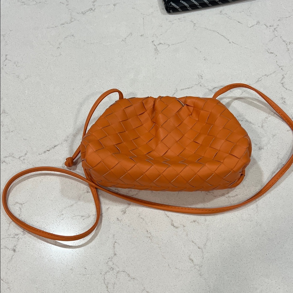 Orange Woven Leather Crossbody Bag